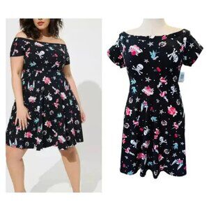 Torrid NWT Betsey Johnson Skater Mini Off Shoulder Tattoo Skull‎ Dress 1x